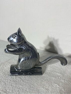 Vintage Cast Metal Squirrel on Log Nutcracker Whimsical Woodland Cabin Decor